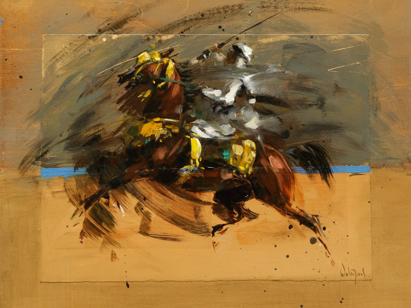 Fantasia, huile et collage sur bois, 40x40 cm